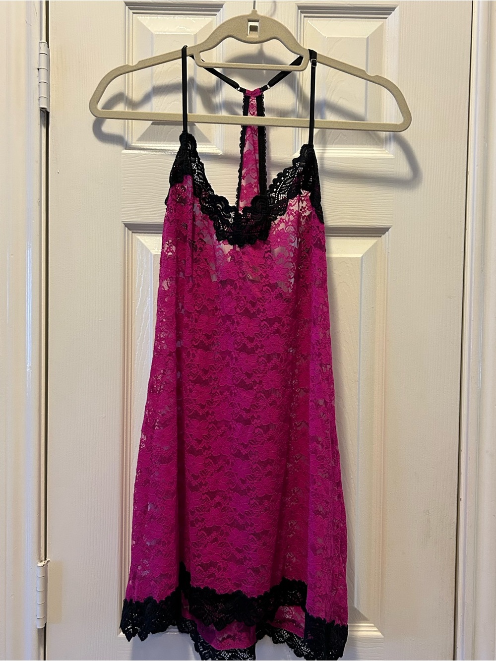 In Bloom Y2K Vintage Hot Pink Lace Slip with Black Trim
